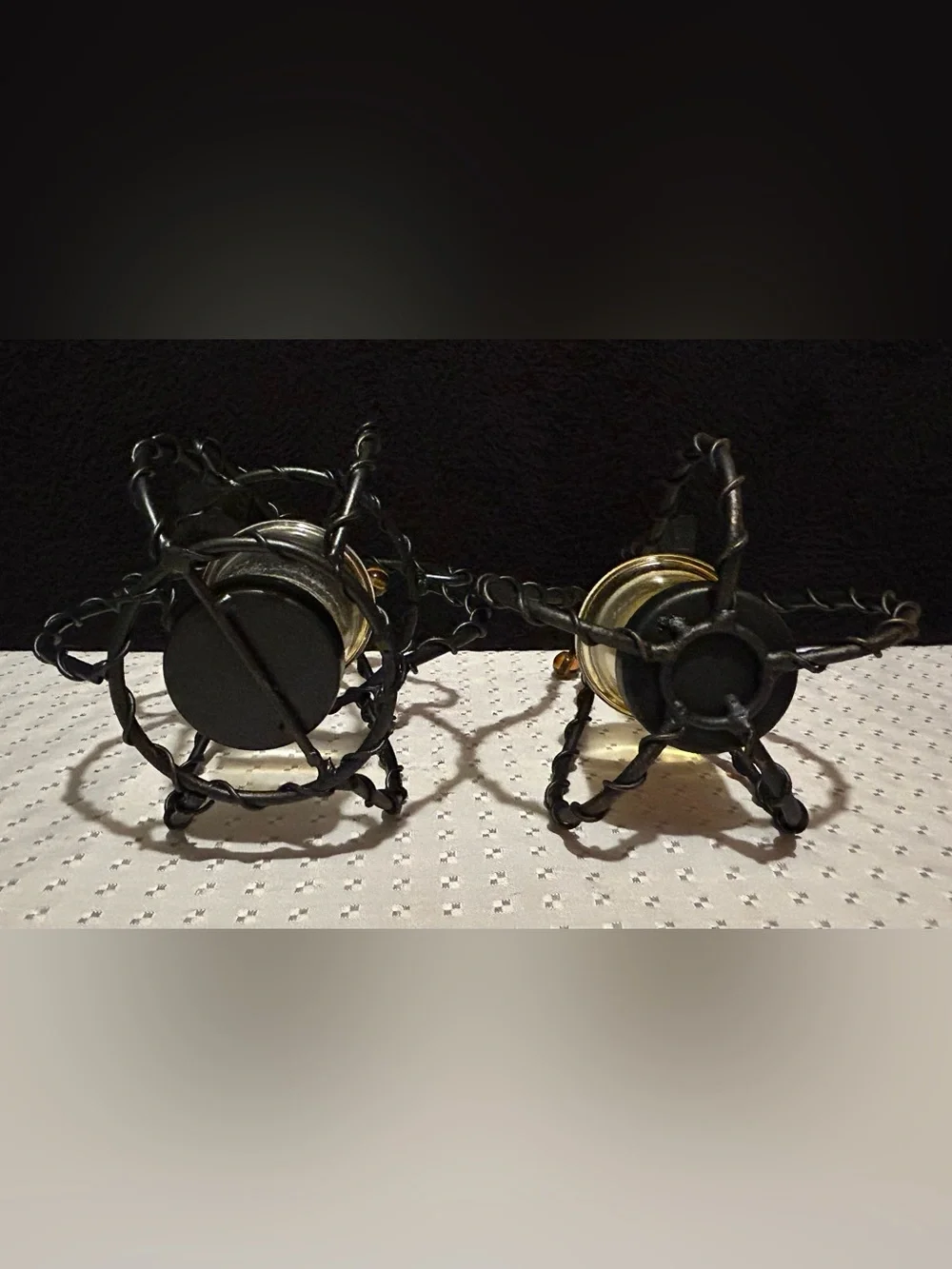 SET of 4 Black Wrought Iron Tea Light/Votive Candleholders  2 Acorns 2 Pears